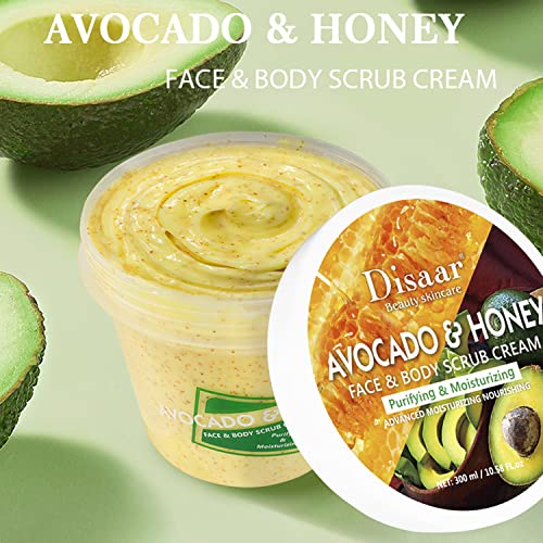 DISAAR BEAUTY Avocado Honey Face Body Neck Scrub Cream Purifying Moisturizing Nourishing Skin 300ml/10.58fl.oz