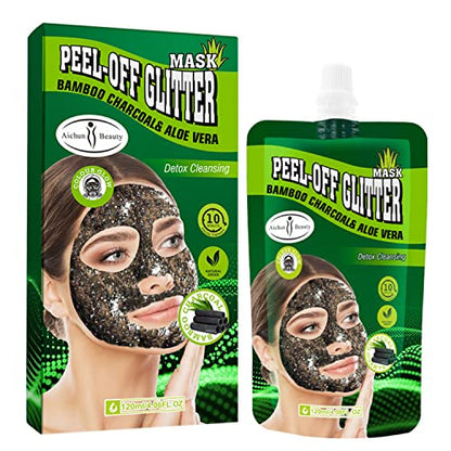 AICHUN BEAUTY Bamboo Charcoal Aloe Vera Peel-Off Glitter Mask Oil-Control Anti-Acne Moisturizing Detox Cleansing 10 minutes Facial Therapy 120ml/4.06fl.oz