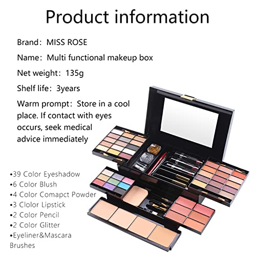 DISAAR BEAUTY All In One Makeup Gift Kit - The Ultimate Color Combination - 39 Eyeshadow, 4 Compact Powder, 6 Blusher, 3 Lipsticks, 2 Eyebrow Pencils, 2 Glitters, 1 Brush, 1 Mascara, 1 Mirror, 49 Colors Makeup Set Combination Palette