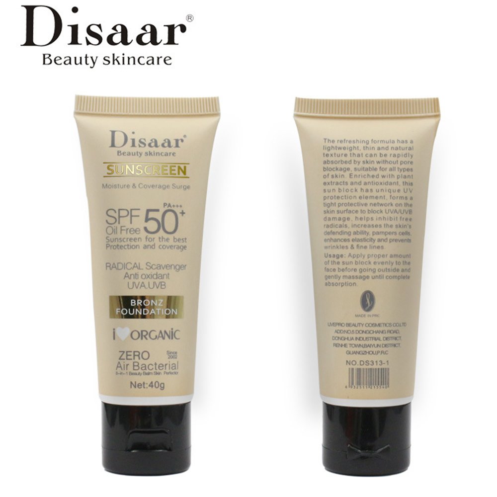 DISAAR BEAUTY Sunscreen Foundation Face Cream Body Skin Protection Anti-Aging Oil Control Moisturizing Care Removes Peeling 40g PA+++ SPF 50+