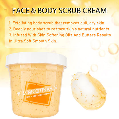 DISAAR BEAUTY Face Neck Body Skin Scrub Cream VC Nicotinamide Removes Dead Cells 300ml/10.58fl.oz