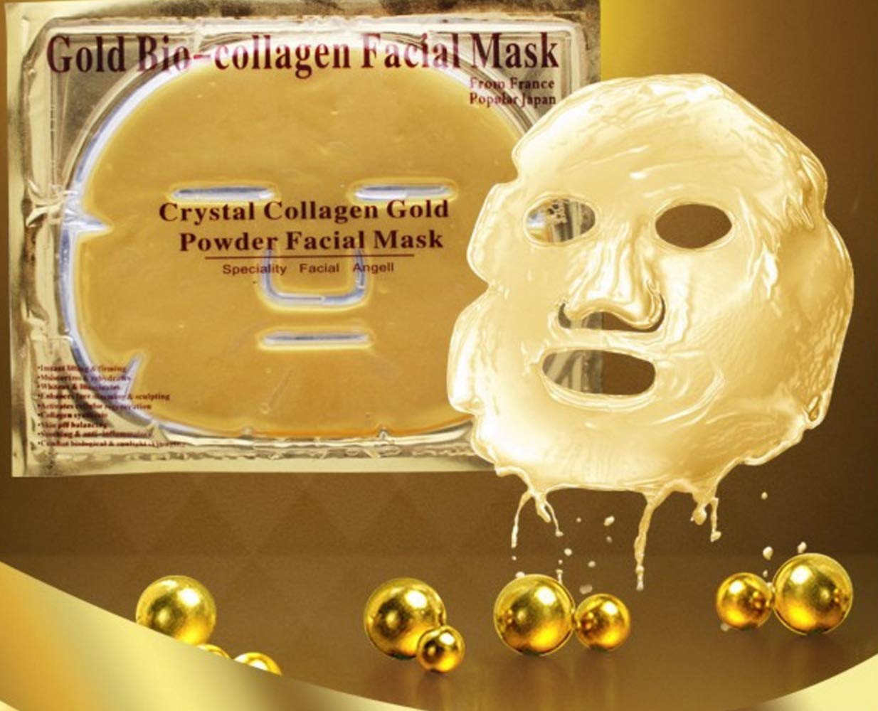AICHUN BEAUTY 5PCS 24K Gold Gel Collagen Crystal Facial Masks Sheet Patch For Anti Aging, Puffiness, Anti Wrinkle, Moisturizing, Deep Tissue Rejuvenation and Hydrates Skin