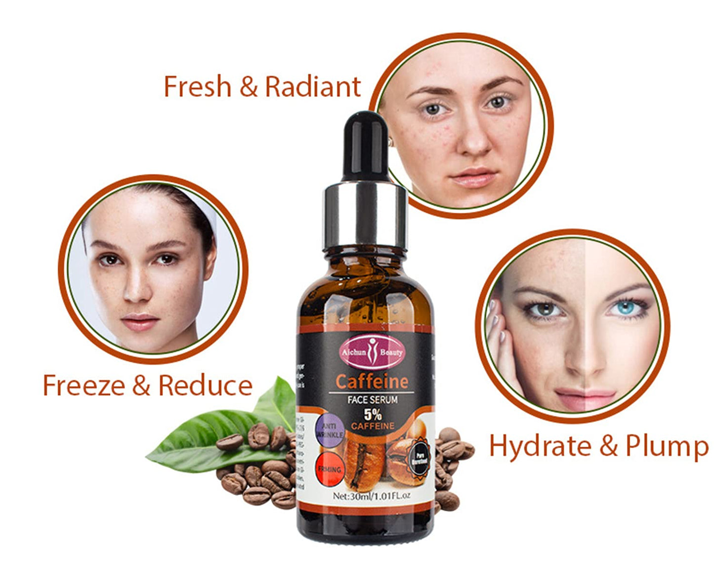 Aichun Beauty 5% Caffeine Face Serum Moisturizing Anti-Wrinkle Firming Facial Repair Damaged Skin Care 30ml