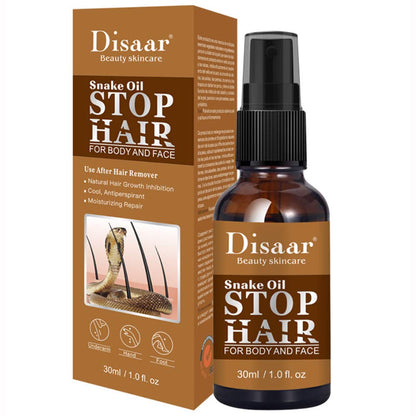 DISAAR BEAUTY Snake Oil Stop Hair Remover Body Face Spray Powerful Permanent Painless Inhibitor Shrink Pores Skin Smooth Natural Moisturizing 30 ML