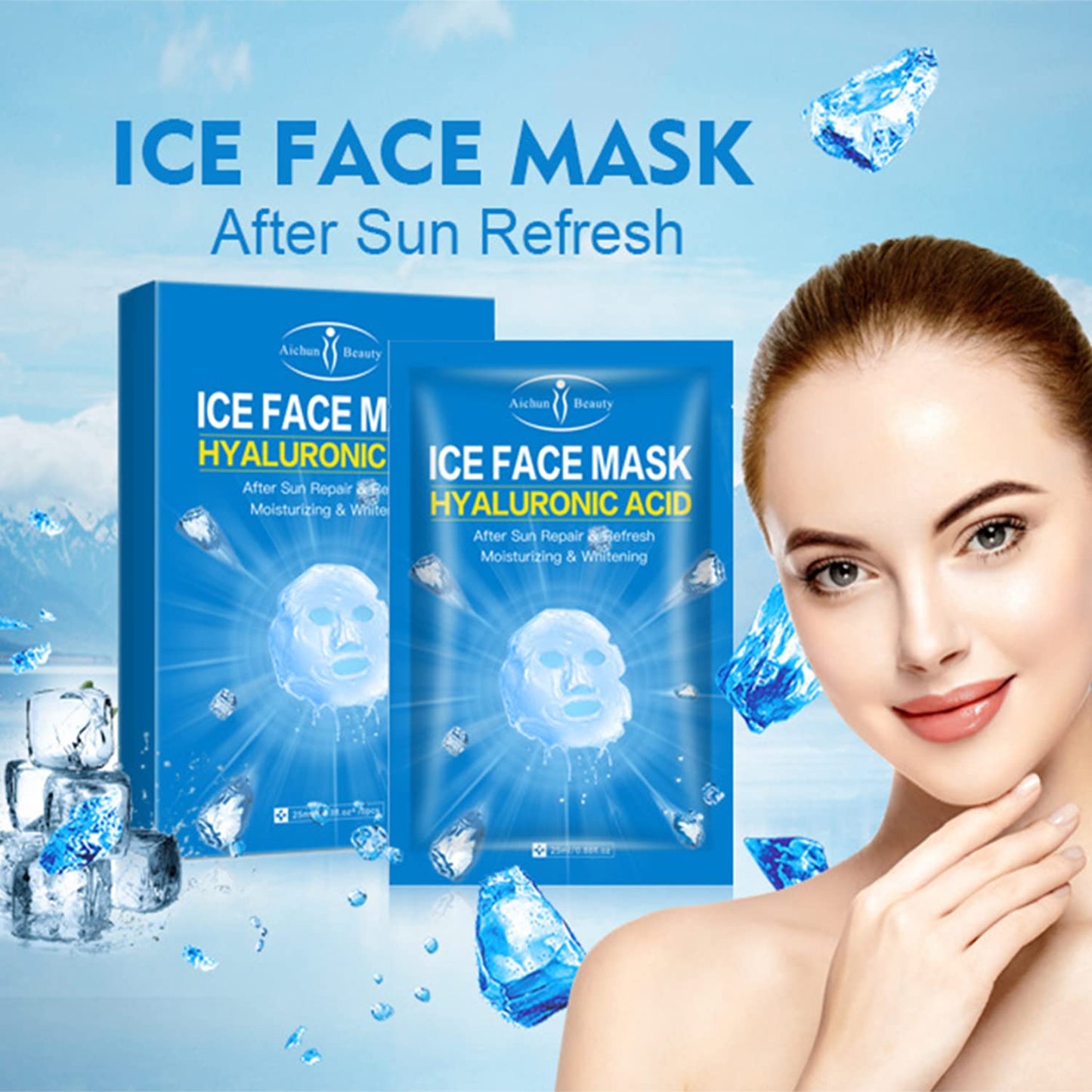 AICHUN BEAUTY Ice Face Mask Hyaluronic Acid After Sun Repair Refresh Moisturizing Relieves Pain Acne Scars Facial Skin Care 25ml / 0.88fl.oz (10 Pack)