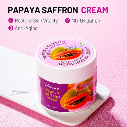 DISAAR Beauty Moisturizing Cream Anti-Oxidation Anti-Aging Papaya Saffron Restore Skin Vitality Anti-Wrinkle 120ml / 4.05fl.oz