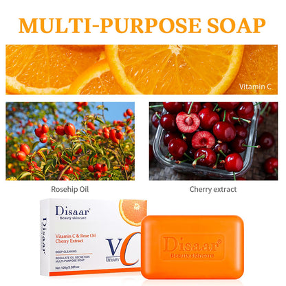 DISAAR Beauty Rose Oil Vitamin C Cherry Extract Deep Cleansing Regulate Oil Secretion Multi-Purpose Soap Reduse Wrinkles 100g / 3.38fl.oz