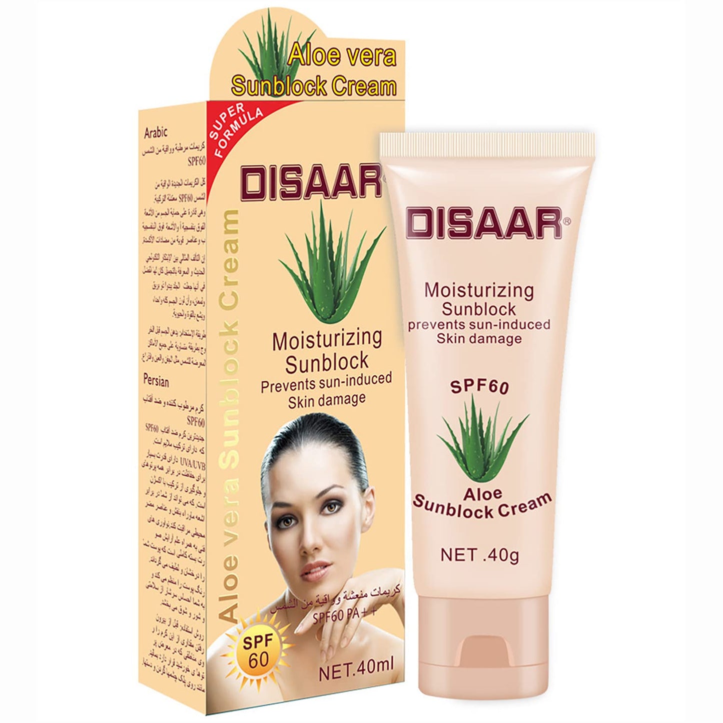DISAAR BEAUTY Sunblock Cream Refreshing Sunscreen Face Neck Arms Skin Damage SPF 60/90 PA++ UVA/UVB Protection 40ml/1.35fl.oz (SPF 60 Aloe Vera Sunblock Cream)